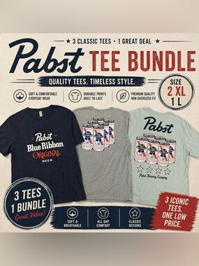 Pabst Blue Ribbon Tee Bundle XL/L Graphic Shirts 3 Pack Beer